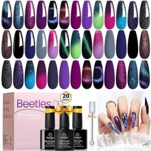 Beetles Cat Eye Gel Polish Set - 24Pcs 20 Colors Glitter Dark Color Changing